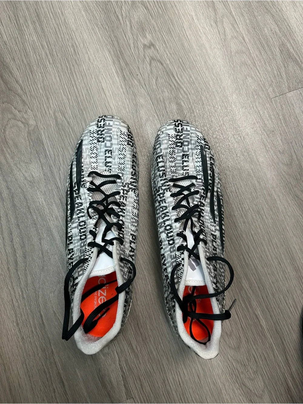 adidas White Black Text-Print Athletic Shoes with Orange Insole